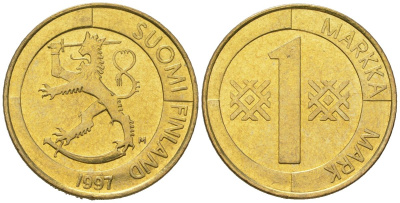 Финляндия 1 марка 1997 KM 76 алюминиевая бронза UNC 4618-766