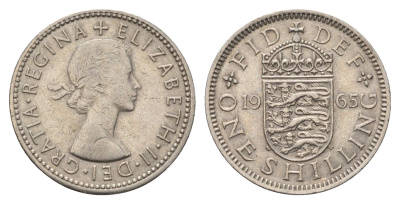 Великобритания 1 шиллинг 1965 Елизавета II (1952-2022), Английский герб KM 904, Spink 4147 медно-никель 4695-756