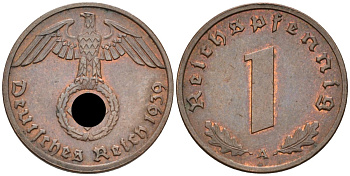 Германия 1 рейхспфенниг 1939 A, KM 89 бронза 3955-141