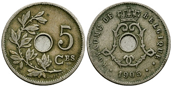 Бельгия 5 сантимов 1905 Belgique KM 54 медно-никель 4173-358