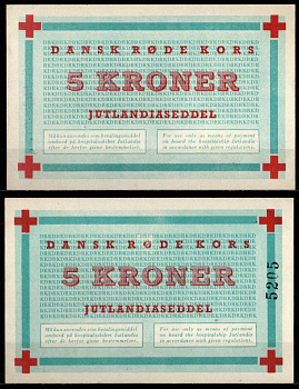 Дания 5 крон 1952 Для использования только в качестве платежного средства на борту госпитального судна «Ютландия» (Красный крест) бумага UNC (пресс) 8603-27-1-2