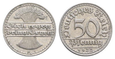 Германия 50 пфеннигов 1922 D KM 27, J. 301 алюминий 4638-1021