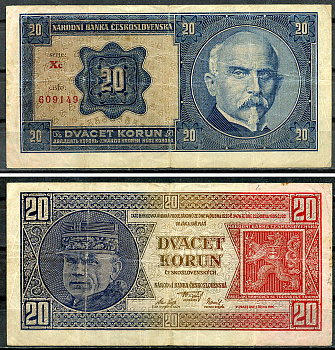 Чехословакия 20 крон 1926 Милан Растислав Штефаник, Алоис Рашин Pick 21  бумага   8588-21-4-2