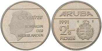 Аруба 2 1/2 флорина 1991 KM 6 сталь плакированная никелем aUNC 4168-522