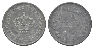 Румыния 5 леев 1942 KM 61 цинк 4635-213
