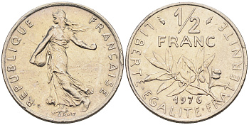 Франция 1/2 франка 1976 сеятель KM 931.1 никель    4169-156