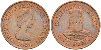 Джерси 1 пенни 1986 башня Святого Клемена KM 54 бронза XF 4582-211
