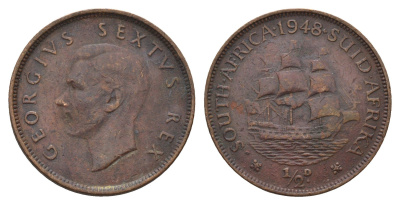 ЮАР 1/2 пенни 1948 Георг VI (1936-1952), редкий год KM 33.1 бронза 4678-555