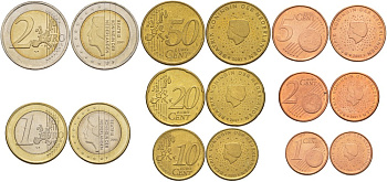 Нидерланды евронабор из 8 монет 2001 1, 2, 5, 10, 20, 50 евроцентов, 1 и 2 евро KM 210, 211, 212, 247, 248, 249, 250, 251 UNC N6-38