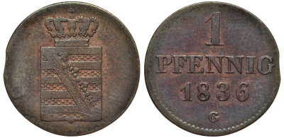 САКСОНИЯ 1 ПФЕННИГ 1836 G KM 1135 медь 75-1121
