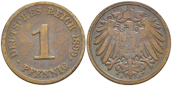 ГЕРМАНИЯ 1 ПФЕННИГ 1899 J KM 10, Jager. 10, Weege 2 медь 4528-1157
