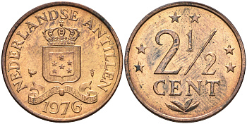 Нидерландские Антилы 2 1/2 цента 1976 Юлиана (1948-1980) KM 9 бронза 4177-345
