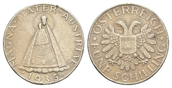 Австрия 5 шиллингов 1935 KM 2853 серебро 1531-223