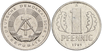 ГДР 1 пфенниг 1985 A KM 8.2 алюминий 192-256