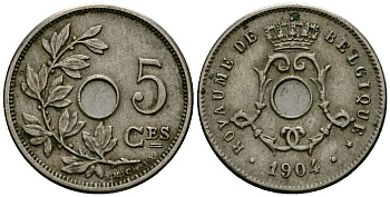 Бельгия 5 сантимов 1904 Belgique KM 54 медно-никель 4173-356
