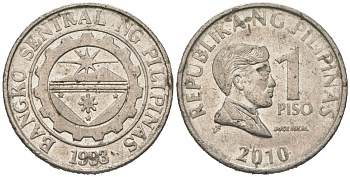 Филиппины 1 писо 2010 KM 269a сталь плакированная никелем 4604-1132