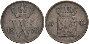 Нидерланды 1 цент 1876 Виллем III (1849-1890) KM 100 медь 4575-932