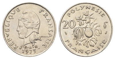 Французская Полинезия 20 франков 1975 KM 9 никель UNC 4666-525