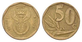 ЮАР 50 центов 2007 Зантедеския Эллиота (калла), герб, год-тип KM 343 сталь плакированная бронзой 4687-735