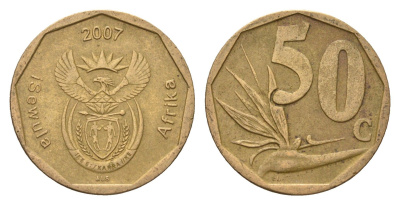 ЮАР 50 центов 2007 Зантедеския Эллиота (калла), герб, год-тип KM 343 сталь плакированная бронзой 4687-735