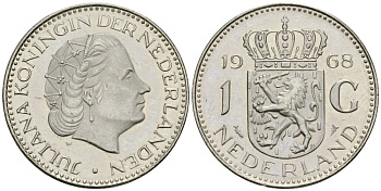 Нидерланды 1 гульден 1968 Юлиана (1948-1980) KM 184a никель UNC 4579-524
