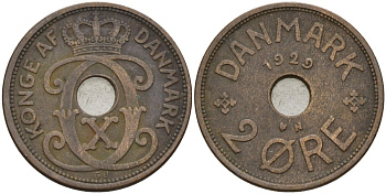 Дания 2 эре 1929 Кристиан X (1912-1947) KM 827 бронза 4147-459
