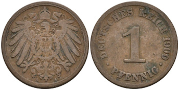 Германия 1 пфенниг 1900 A KM 10, J. 10 медь 4567-1133