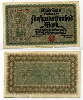 КЕЛЬН 500000 МАРОК 1922 НОТГЕЛЬД, КЁЛЬНСКИЙ СОБОР бумага 7146-27-3-1