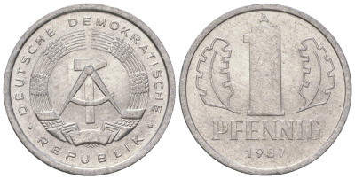 ГДР 1 пфенниг 1987 А KM 8.2 алюминий 4651-146