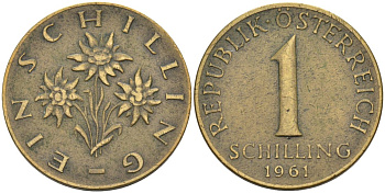 Австрия 1 шиллинг 1961 KM 2886 алюминиевая бронза 4571-743