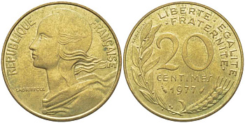 ФРАНЦИЯ 20 САНТИМОВ 1977 ТИП MARIANNE KM 930, LE FRANC 156.17 медь алюминий никель 175-843