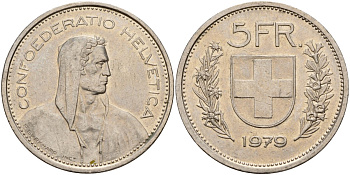 Швейцария 5 франков 1979 Вильгельм Телль KM 40a медно-никель 4157-344