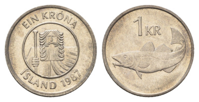 Исландия 1 крона 1987 треска KM 27 медно-никель 4691-535