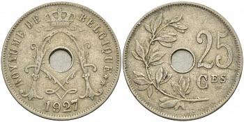 БЕЛЬГИЯ 25 САНТИМОВ 1927 BELGIQUE KM 68.1 медно-никель 4529-1117