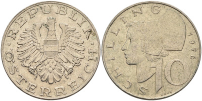 Австрия 10 шиллингов 1976 KM 2918 медно-никель 81-1236