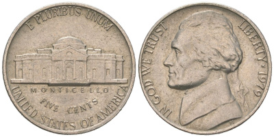 США 5 центов 1979 Джефферсон KM A192 медно-никель 192-1051
