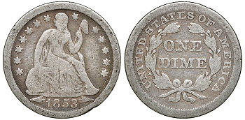 США 10 центов (дайм) 1853 KM 77 серебро 4174-741