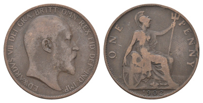 Великобритания 1 пенни 1902 Эдуард VII (1901-1910) KM 794.2, Spink 3990 бронза 4661-444
