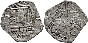 ИСПАНИЯ 8 РЕАЛОВ 16 ВЕК КОРАБЕЛЬНЫЕ, ТОРГОВЫЕ ДЕНЬГИ ДЛЯ КОЛОНИЙ, ИМИТАЦИЯ, ГАЛЬВАНИКА белый металл 111-623