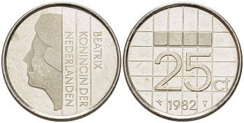 Нидерланды 25 центов 1982 Беатрикс (1980-2013) KM 204 никель 66-1211