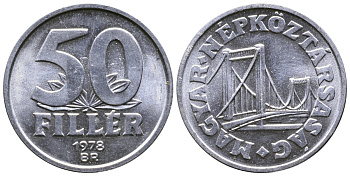 Венгрия 50 филлеров 1978 BP мост Елизаветы в Будапеште KM 574 алюминий UNC 25-1554
