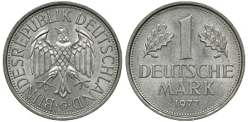 ФРГ 1 МАРКА 1977 G J 385, KM 110 медно-никель aUNC 72-856