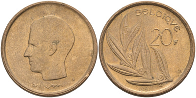 Бельгия 20 франков 1981 Belgique, Бодуэн I (1951-1993) KM 159 никель бронза    4595-624