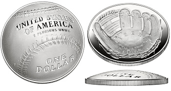 США 1 доллар 2014 P, бейсбол, выпукло-вогнутая KM NEW серебро PROOF 1068-10-52