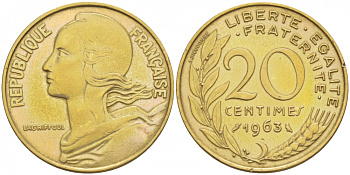 ФРАНЦИЯ 20 САНТИМОВ 1963 KM 930 медь алюминий никель 113-1214
