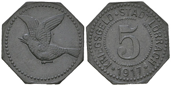 Лёррах 5 пфеннигов 1917 Funck 303.1 цинк 39-638