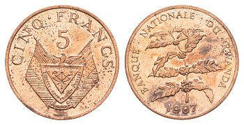 Руанда 5 франков 1977 KM 13 бронза UNC 4650-321