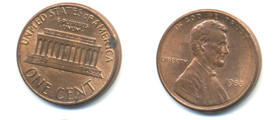 США 1 ЦЕНТ 1988 ЛИНКОЛЬН KM 201b цинк плакированный медью 86-241