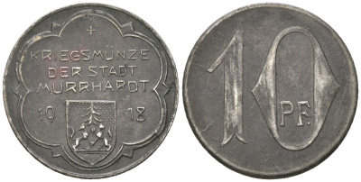 Мурхардт (Вюртемберг) 10 пфенингов 1918 Funck 353.3, Men05 18172.3, Men18 22736.3 железо 99-217