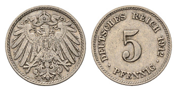Германия 5 пфеннигов 1912 A KM 11, J. 12 медно-никель 4696-647